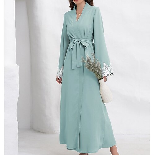 Women's A Line Dress Maxi long Dress Light Green Long Sleeve Pure Color Embroidered Lace up With Belt Fall Winter V Neck Deep V Mature Loose 2022 S M L XL
Women's A Line Dress Maxi long Dress Light Green Long Sleeve Pure Color Embroidered Lace up With Belt Fall Winter V Neck Deep V Mature Loose 2022 S M L XL