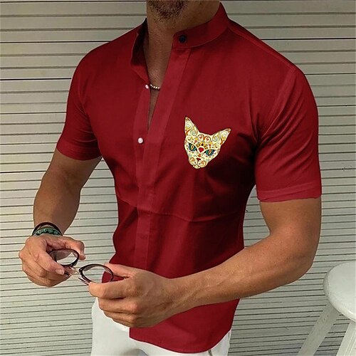 Men's Shirt Cat Solid Color Standing Collar Street Casual Button-Down Print Half Sleeve Tops Designer Casual Fashion Breathable White Black Wine / Summer
Men's Shirt Cat Solid Color Standing Collar Street Casual Button-Down Print Half Sleeve Tops Designer Casual Fashion Breathable White Black Wine / Summer