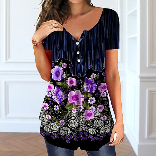 Women's T shirt Tee Floral Casual Holiday Weekend Floral Painting T shirt Tee Short Sleeve Button Print V Neck Basic Essential Green Blue Pink S / 3D Print
Women's T shirt Tee Floral Casual Holiday Weekend Floral Painting T shirt Tee Short Sleeve Button Print V Neck Basic Essential Green Blue Pink S / 3D Print
