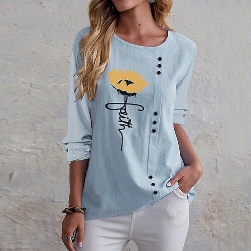 Women's T shirt Tee Sunflower Holiday Weekend Floral Painting T shirt Tee Long Sleeve Button Print Round Neck Basic Essential Blue Beige S / 3D Print
Women's T shirt Tee Sunflower Holiday Weekend Floral Painting T shirt Tee Long Sleeve Button Print Round Neck Basic Essential Blue Beige S / 3D Print