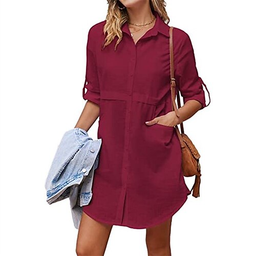 Women's Shirt Dress Green Black Blue Long Sleeve Pure Color Pocket Fall Spring Autumn Shirt Collar Winter Dress Fall Dress Loose Fit 2022 S M L XL XXL 3XL
Women's Shirt Dress Green Black Blue Long Sleeve Pure Color Pocket Fall Spring Autumn Shirt Collar Winter Dress Fall Dress Loose Fit 2022 S M L XL XXL 3XL