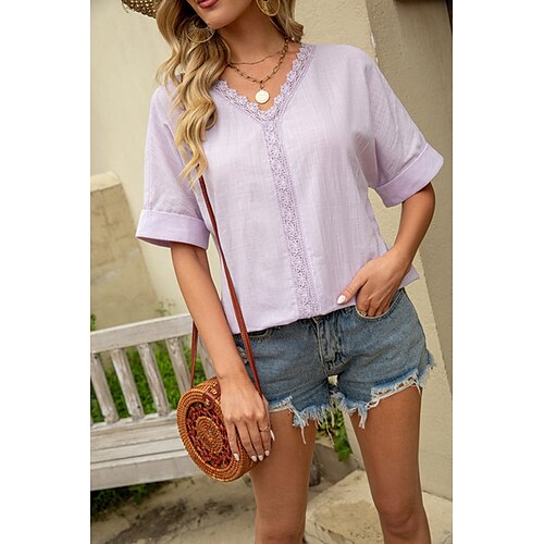 Women's Blouse Plain Daily Weekend Blouse Shirt Short Sleeve Lace Trims V Neck Casual Streetwear Green Purple Pink S
Women's Blouse Plain Daily Weekend Blouse Shirt Short Sleeve Lace Trims V Neck Casual Streetwear Green Purple Pink S