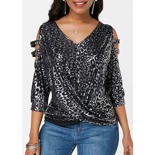 Women's Shirt Leopard Daily Weekend Shirt 3/4 Length Sleeve Cut Out Print V Neck Casual Streetwear Black S / 3D Print
Women's Shirt Leopard Daily Weekend Shirt 3/4 Length Sleeve Cut Out Print V Neck Casual Streetwear Black S / 3D Print