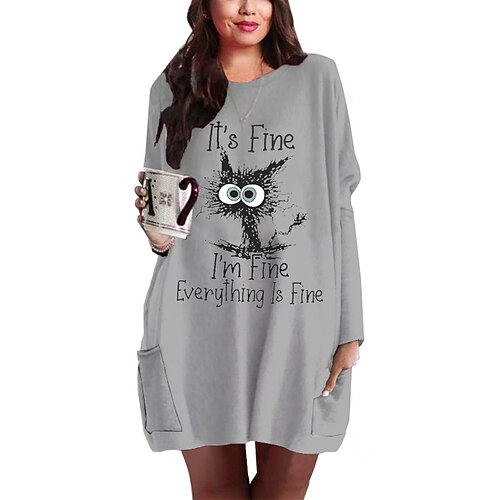 Women's Plus Size Casual Dress Cat Crew Neck Print Long Sleeve Fall Winter Casual Short Mini Dress Causal Daily Dress
Women's Plus Size Casual Dress Cat Crew Neck Print Long Sleeve Fall Winter Casual Short Mini Dress Causal Daily Dress