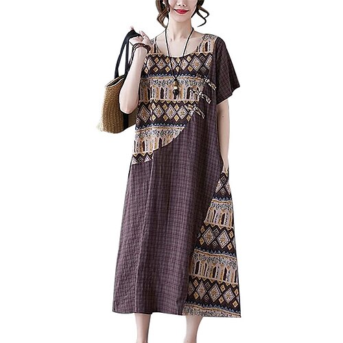 Women's Shift Dress Midi Dress Dark Blue Brown Short Sleeve Geometric Pocket Print Spring Summer Crew Neck Casual Mature 2022 S M L XL XXL
Women's Shift Dress Midi Dress Dark Blue Brown Short Sleeve Geometric Pocket Print Spring Summer Crew Neck Casual Mature 2022 S M L XL XXL