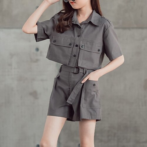 Kids Girls' Shirt Shorts Clothing Set 2 Pieces Short Sleeve Gray Khaki Solid Color Vacation Casual Daily 4-12 Years
Kids Girls' Shirt Shorts Clothing Set 2 Pieces Short Sleeve Gray Khaki Solid Color Vacation Casual Daily 4-12 Years