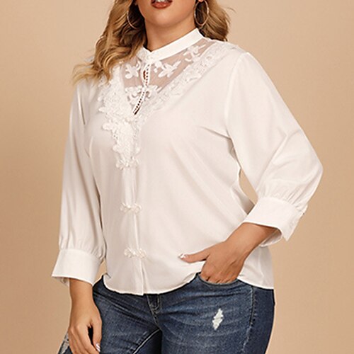 Women's Plus Size Tops Blouse Shirt Plain Lace Button Long Sleeve Round Neck Streetwear Daily Going out Polyester Fall Summer White
Women's Plus Size Tops Blouse Shirt Plain Lace Button Long Sleeve Round Neck Streetwear Daily Going out Polyester Fall Summer White