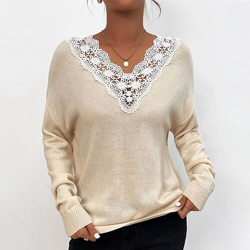 Women's Pullover Sweater Jumper Ribbed Knit Knitted Hole Color Block V Neck Stylish Casual Daily Going out Fall Winter Beige S M L / Long Sleeve / Regular Fit
Women's Pullover Sweater Jumper Ribbed Knit Knitted Hole Color Block V Neck Stylish Casual Daily Going out Fall Winter Beige S M L / Long Sleeve / Regular Fit