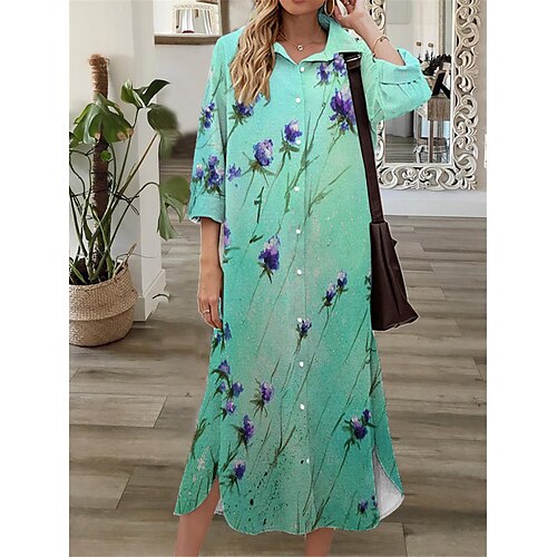 Women's Shift Dress Midi Dress Green Blue Purple 3/4 Length Sleeve Floral Button Print Fall Spring Shirt Collar Casual Fashion 2022 S M L XL XXL 3XL
Women's Shift Dress Midi Dress Green Blue Purple 3/4 Length Sleeve Floral Button Print Fall Spring Shirt Collar Casual Fashion 2022 S M L XL XXL 3XL