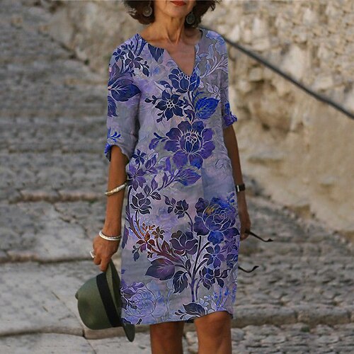 Women's Shift Dress Knee Length Dress Purple Fuchsia Half Sleeve Floral Print Spring Summer V Neck Elegant Casual 2022 S M L XL XXL 3XL
Women's Shift Dress Knee Length Dress Purple Fuchsia Half Sleeve Floral Print Spring Summer V Neck Elegant Casual 2022 S M L XL XXL 3XL