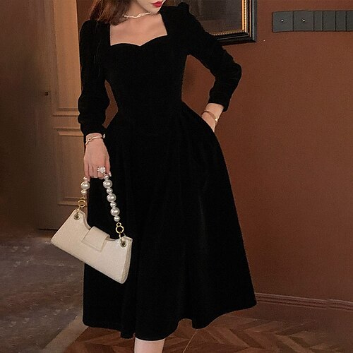 Women's A Line Dress Midi Dress Black Brown Long Sleeve Pure Color Pocket Fall Spring Square Neck Party Stylish Elegant 2022 S M L / Velvet / Party Dress
Women's A Line Dress Midi Dress Black Brown Long Sleeve Pure Color Pocket Fall Spring Square Neck Party Stylish Elegant 2022 S M L / Velvet / Party Dress