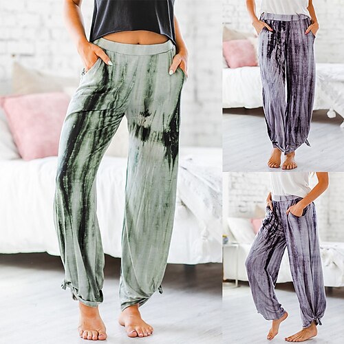 

Women's Wide Leg Pants Yoga Style High Waist Quick Dry Pilates Dance Dancewear Cropped Pants Bottoms Tie Dye Violet Green Sports Activewear Micro-elastic Loose / Athletic / Casual / Athleisure