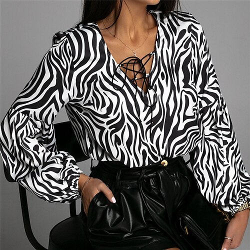 Women's Blouse Abstract Animal Casual Daily Work Blouse Long Sleeve Print V Neck Elegant Lantern Sleeve Green White Khaki S
Women's Blouse Abstract Animal Casual Daily Work Blouse Long Sleeve Print V Neck Elegant Lantern Sleeve Green White Khaki S