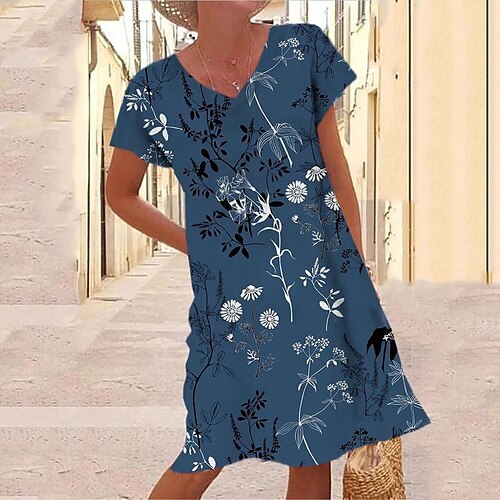 Women's Shift Dress Knee Length Dress Blue Short Sleeve Floral Print Spring Summer V Neck Casual Vacation 2022 S M L XL XXL 3XL
Women's Shift Dress Knee Length Dress Blue Short Sleeve Floral Print Spring Summer V Neck Casual Vacation 2022 S M L XL XXL 3XL
