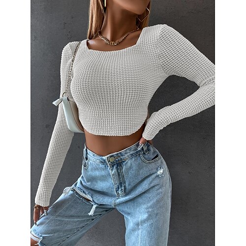 Women's Wrap Crop Top Plain Daily Weekend Wrap Crop Top Shirt Long Sleeve Crochet Square Neck Casual Streetwear White Beige S
Women's Wrap Crop Top Plain Daily Weekend Wrap Crop Top Shirt Long Sleeve Crochet Square Neck Casual Streetwear White Beige S