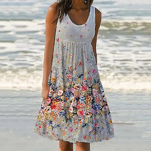 Women's Shift Dress Knee Length Dress Gray Sleeveless Floral Pocket Print Spring Summer U Neck Casual Vacation 2022 S M L XL XXL 3XL
Women's Shift Dress Knee Length Dress Gray Sleeveless Floral Pocket Print Spring Summer U Neck Casual Vacation 2022 S M L XL XXL 3XL