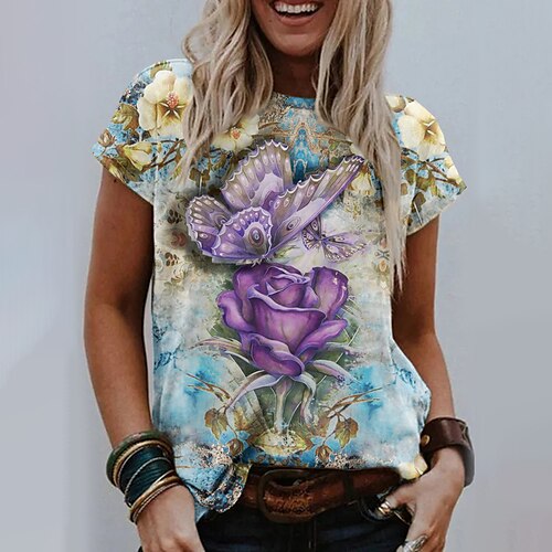 Women's T shirt Tee Floral Butterfly Casual Holiday Weekend Floral Butterfly Painting T shirt Tee Short Sleeve Print Round Neck Basic Essential Green Blue Yellow S / 3D Print
Women's T shirt Tee Floral Butterfly Casual Holiday Weekend Floral Butterfly Painting T shirt Tee Short Sleeve Print Round Neck Basic Essential Green Blue Yellow S / 3D Print