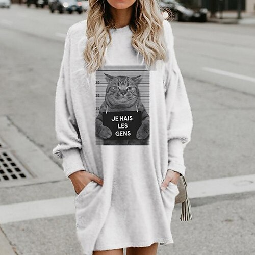 Women's Shift Dress Short Mini Dress White Long Sleeve Fall Cat Letter Animal Pocket Print Fall Winter Hooded Casual 2022 S M L XL XXL 3XL
Women's Shift Dress Short Mini Dress White Long Sleeve Fall Cat Letter Animal Pocket Print Fall Winter Hooded Casual 2022 S M L XL XXL 3XL