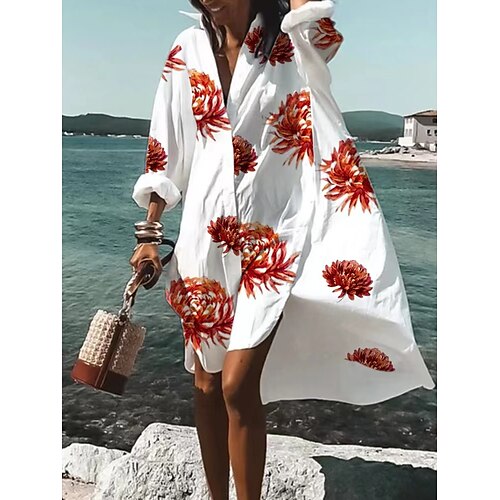Women's Casual Dress Knee Length Dress White Long Sleeve Floral Print Summer Shirt Collar Casual 2022 S M L XL 2XL 3XL 4XL 5XL / 3D Print
Women's Casual Dress Knee Length Dress White Long Sleeve Floral Print Summer Shirt Collar Casual 2022 S M L XL 2XL 3XL 4XL 5XL / 3D Print