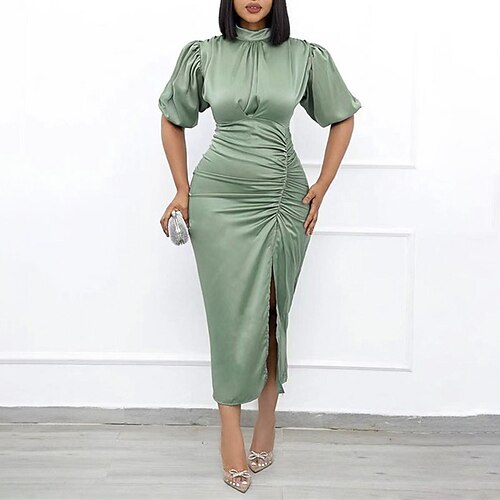 Women's Plus Size Work Dress Solid Color Turtleneck Split Half Sleeve Fall Spring Work Maxi long Dress Daily Vacation Dress / Ruched
Women's Plus Size Work Dress Solid Color Turtleneck Split Half Sleeve Fall Spring Work Maxi long Dress Daily Vacation Dress / Ruched