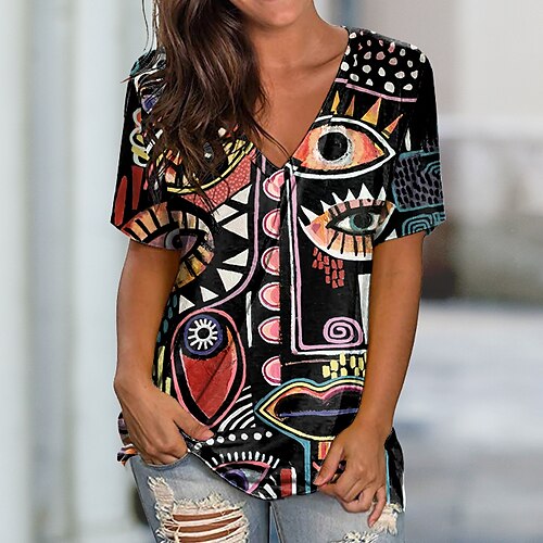 Women's T shirt Tee Graphic Patterned Casual Holiday Weekend Painting T shirt Tee Short Sleeve Print V Neck Basic Essential Black S / 3D Print
Women's T shirt Tee Graphic Patterned Casual Holiday Weekend Painting T shirt Tee Short Sleeve Print V Neck Basic Essential Black S / 3D Print
