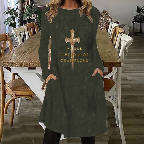 Women's Shift Dress Knee Length Dress Green Black Brown Long Sleeve Print Letter Pocket Print Fall Spring Crew Neck Casual Vacation 2022 S M L XL XXL 3XL
Women's Shift Dress Knee Length Dress Green Black Brown Long Sleeve Print Letter Pocket Print Fall Spring Crew Neck Casual Vacation 2022 S M L XL XXL 3XL