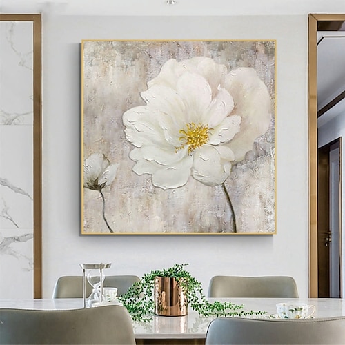 

Handmade Hand Painted Oil Painting Wall Art Modern Abstract White Flower Canvas Paintings Home Decoration Decor Rolled Canvas No Frame Unstretched