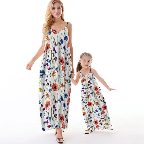 Mommy and Me Dresses Floral Causal Backless White Sleeveless Maxi Strap Dress Active Matching Outfits
Mommy and Me Dresses Floral Causal Backless White Sleeveless Maxi Strap Dress Active Matching Outfits