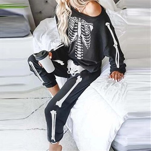Women's Loungewear Sets Nighty Skeleton Fashion Comfort Home Street Polyester Crew Neck Long Sleeve Pant Fall Spring Black Royal Blue
Women's Loungewear Sets Nighty Skeleton Fashion Comfort Home Street Polyester Crew Neck Long Sleeve Pant Fall Spring Black Royal Blue