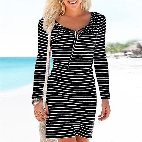Women's Sheath Dress Short Mini Dress White Black Long Sleeve Striped Print Fall Spring Round Neck Casual Vacation 2022 S M L XL XXL
Women's Sheath Dress Short Mini Dress White Black Long Sleeve Striped Print Fall Spring Round Neck Casual Vacation 2022 S M L XL XXL