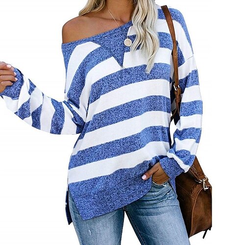 Mulheres Camiseta Vermelho Azul Roxo Listrado Imprimir Manga Longa Escritório Trabalho Básico Assimétrico Padrão Pintura S
Mulheres Camiseta Vermelho Azul Roxo Listrado Imprimir Manga Longa Escritório Trabalho Básico Assimétrico Padrão Pintura S