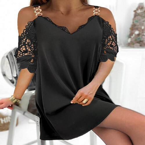 Women's Strap Dress Short Mini Dress Black Blue Red 3/4 Length Sleeve Solid Color Patchwork Summer V Neck Casual 2022 S M L XL 2XL 3XL / 3D Print
Women's Strap Dress Short Mini Dress Black Blue Red 3/4 Length Sleeve Solid Color Patchwork Summer V Neck Casual 2022 S M L XL 2XL 3XL / 3D Print