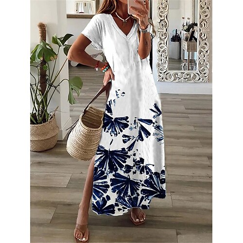 Women's Shift Dress Maxi long Dress Blue Short Sleeve Floral Split Print Spring Summer V Neck Casual Vacation 2022 S M L XL XXL 3XL
Women's Shift Dress Maxi long Dress Blue Short Sleeve Floral Split Print Spring Summer V Neck Casual Vacation 2022 S M L XL XXL 3XL