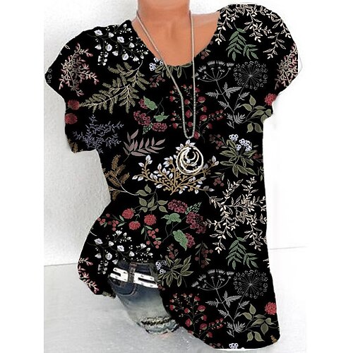 Women's Plus Size Tops T shirt Tee Floral Print Short Sleeve Crewneck Streetwear Daily Sports Cotton Spandex Jersey Spring Summer Black
Women's Plus Size Tops T shirt Tee Floral Print Short Sleeve Crewneck Streetwear Daily Sports Cotton Spandex Jersey Spring Summer Black