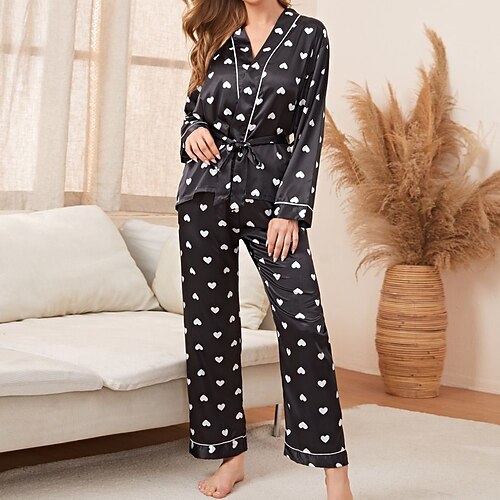 Women's Loungewear Sets Nighty 2 Pieces Heart Fashion Simple Home Street Daily Polyester Breathable Gift Lapel Long Sleeve Shirt Pant Elastic Waist Print Fall Spring Black 
Women's Loungewear Sets Nighty 2 Pieces Heart Fashion Simple Home Street Daily Polyester Breathable Gift Lapel Long Sleeve Shirt Pant Elastic Waist Print Fall Spring Black