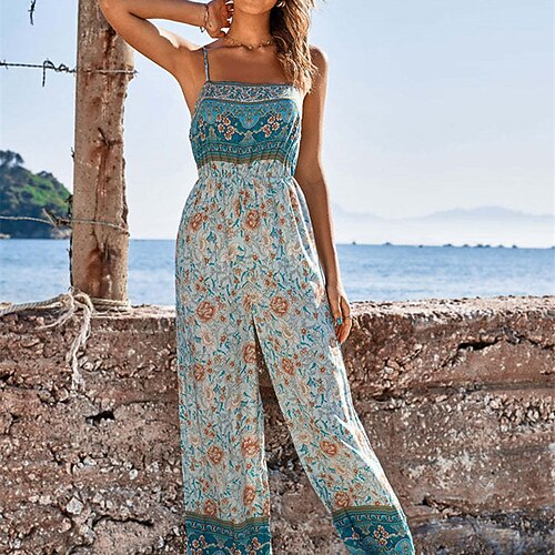Women's Jumpsuit Backless Print Floral Square Neck Casual Street Going out Regular Fit Sleeveless Black Blue Orange S M L Spring
Women's Jumpsuit Backless Print Floral Square Neck Casual Street Going out Regular Fit Sleeveless Black Blue Orange S M L Spring
