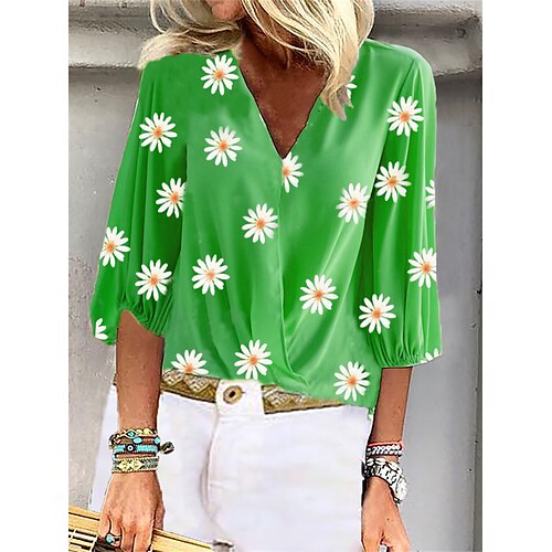 Women's Blouse Floral Holiday Weekend Floral 3D Printed Blouse Shirt 3/4 Length Sleeve Print V Neck Casual Streetwear Green S
Women's Blouse Floral Holiday Weekend Floral 3D Printed Blouse Shirt 3/4 Length Sleeve Print V Neck Casual Streetwear Green S