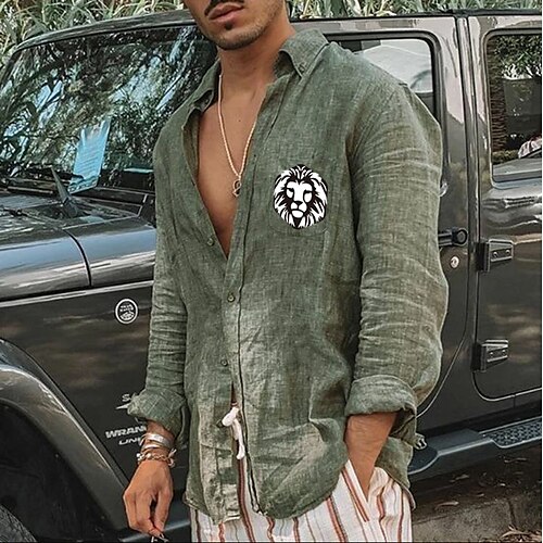 Men's Shirt Graphic Patterned Solid Color Lion Turndown Casual Daily Button-Down Print Long Sleeve Tops Casual Exaggerated Green White
Men's Shirt Graphic Patterned Solid Color Lion Turndown Casual Daily Button-Down Print Long Sleeve Tops Casual Exaggerated Green White