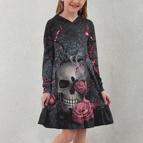 Kids Little Girls' Dress Floral Skull A Line Dress Daily Holiday Vacation Ruffle Print Black Above Knee Long Sleeve Casual Cute Sweet Dresses Fall Spring Regular Fit 3-12 Years
Kids Little Girls' Dress Floral Skull A Line Dress Daily Holiday Vacation Ruffle Print Black Above Knee Long Sleeve Casual Cute Sweet Dresses Fall Spring Regular Fit 3-12 Years