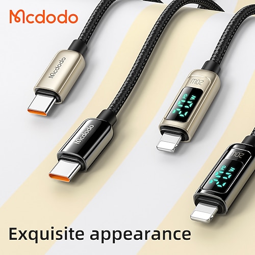 

1 Pack MCDODO Lightning Cable 3.9ft USB C to Lightning 3 A Charging Cable Fast Charging High Data Transfer Nylon Braided LED Display For iPad iPhone Phone Accessory