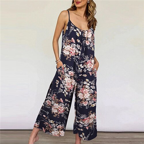 Women's Jumpsuit Backless Print Floral Crew Neck Holiday Street Going out Regular Fit Sleeveless Black Navy Blue Light Blue S M L Spring
Women's Jumpsuit Backless Print Floral Crew Neck Holiday Street Going out Regular Fit Sleeveless Black Navy Blue Light Blue S M L Spring