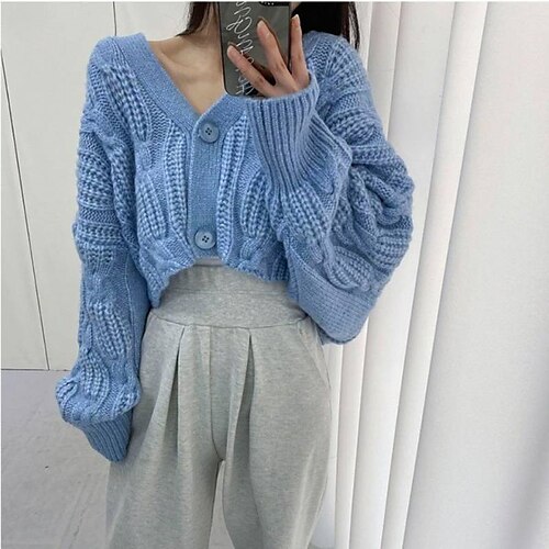 Damen Strickjacke Strickwaren Gedrehtes Stricken Cropped Taste Strick Einfarbig V Ausschnitt Stilvoll Casual Outdoor Täglich Winter Herbst Blau Weiß Schwarz Einheitsgröße / Langarm / Festtage
Damen Strickjacke Strickwaren Gedrehtes Stricken Cropped Taste Strick Einfarbig V Ausschnitt Stilvoll Casual Outdoor Täglich Winter Herbst Blau Weiß Schwarz Einheitsgröße / Langarm / Festtage