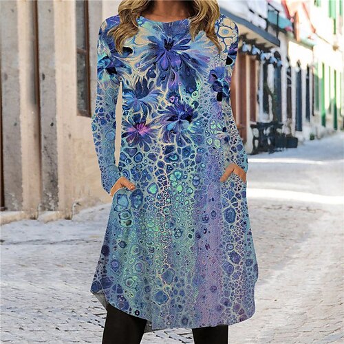 Women's Shift Dress Knee Length Dress White Black Blue Long Sleeve Floral Pocket Print Fall Spring Crew Neck Casual Vacation 2022 S M L XL XXL 3XL
Women's Shift Dress Knee Length Dress White Black Blue Long Sleeve Floral Pocket Print Fall Spring Crew Neck Casual Vacation 2022 S M L XL XXL 3XL