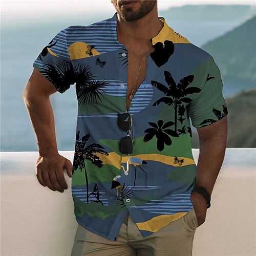 Men's Shirt 3D Print Coconut Tree Animal Stand Collar Casual Daily Button-Down Print Short Sleeve Tops Designer Casual Fashion Comfortable Blue
Men's Shirt 3D Print Coconut Tree Animal Stand Collar Casual Daily Button-Down Print Short Sleeve Tops Designer Casual Fashion Comfortable Blue