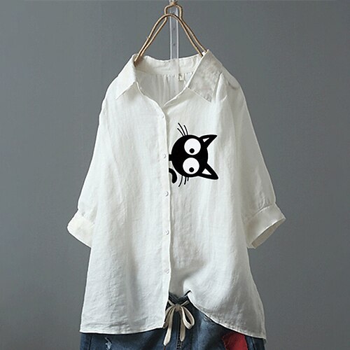 Women's Plus Size Tops Blouse Shirt Cat Button Print Half Sleeve Shirt Collar Streetwear Daily Vacation Cotton Fall Spring White Dark Blue
Women's Plus Size Tops Blouse Shirt Cat Button Print Half Sleeve Shirt Collar Streetwear Daily Vacation Cotton Fall Spring White Dark Blue