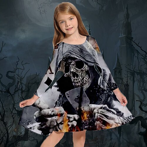 Kids Little Girls' Dress Skull A Line Dress Halloween Holiday Vacation Print Black Above Knee Long Sleeve Gothic Vintage Punk Dresses Halloween Fall Spring Regular Fit 3-10 Years
Kids Little Girls' Dress Skull A Line Dress Halloween Holiday Vacation Print Black Above Knee Long Sleeve Gothic Vintage Punk Dresses Halloween Fall Spring Regular Fit 3-10 Years