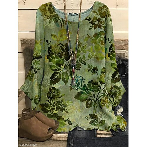 Women's T shirt Tee Green Floral Print Long Sleeve Casual Daily Basic Round Neck Regular Loose Fit Floral S / 3D Print
Women's T shirt Tee Green Floral Print Long Sleeve Casual Daily Basic Round Neck Regular Loose Fit Floral S / 3D Print