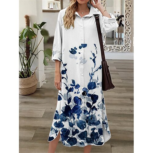 Women's Shift Dress Midi Dress Green Blue Yellow 3/4 Length Sleeve Floral Button Print Fall Spring Shirt Collar Casual Fashion 2022 S M L XL XXL 3XL
Women's Shift Dress Midi Dress Green Blue Yellow 3/4 Length Sleeve Floral Button Print Fall Spring Shirt Collar Casual Fashion 2022 S M L XL XXL 3XL