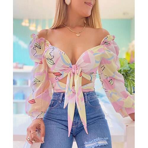 Women's Crop Top Floral Graphic Patterned Holiday Weekend Floral Crop Top Blouse Shirt Long Sleeve Lace up Ruffle Print V Neck Casual Streetwear Green Blue Pink S / 3D Print
Women's Crop Top Floral Graphic Patterned Holiday Weekend Floral Crop Top Blouse Shirt Long Sleeve Lace up Ruffle Print V Neck Casual Streetwear Green Blue Pink S / 3D Print