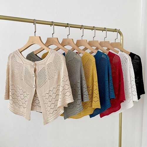 Solid Color Knitted Hollow Shawl Women's Summer Air-conditioned Elegant Vest with Pearl Button Womens Cape Sunscreen Fake Collar
Solid Color Knitted Hollow Shawl Women's Summer Air-conditioned Elegant Vest with Pearl Button Womens Cape Sunscreen Fake Collar